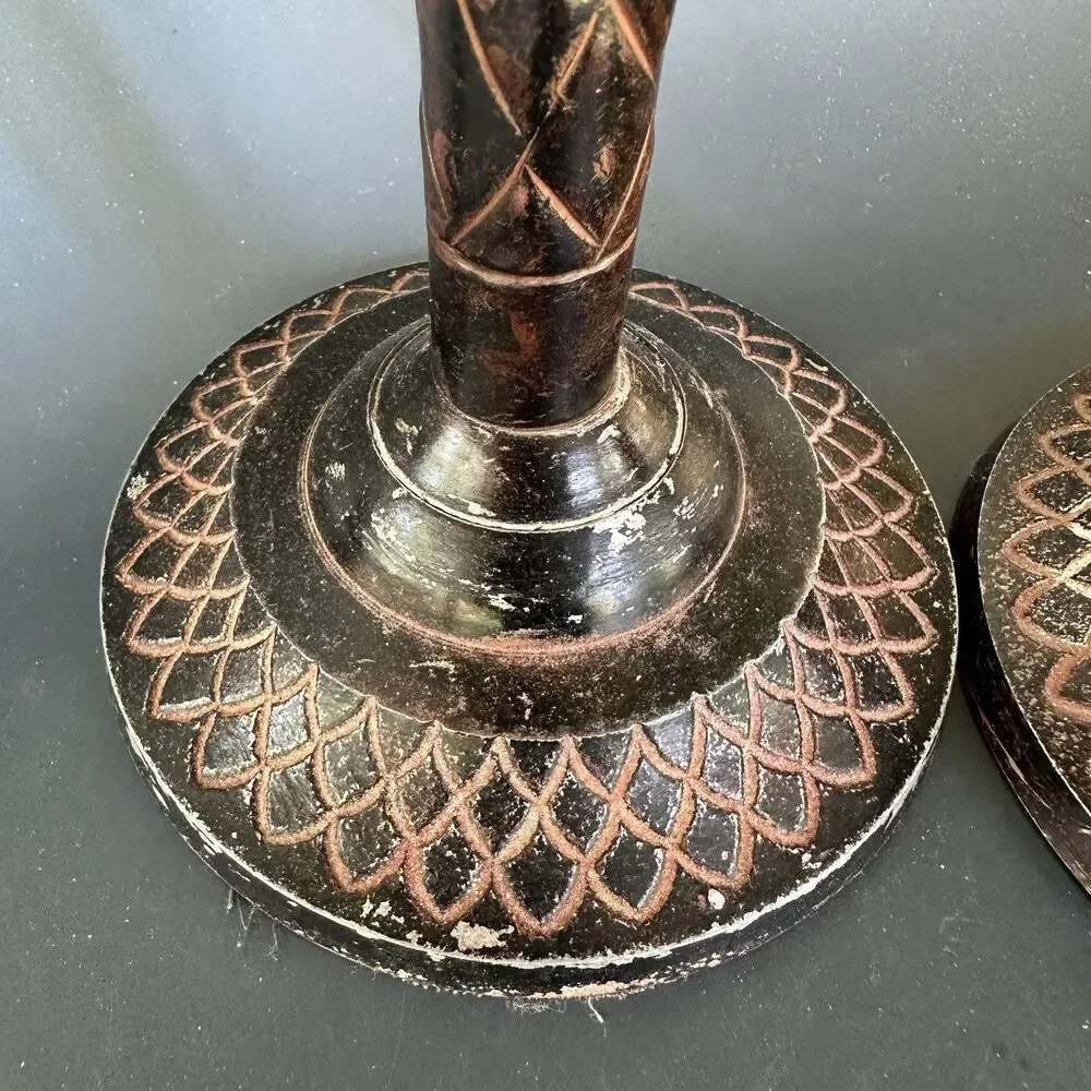 Vintage Palm Tree Candle Holders Hollywood Regency Safari Lodge Colonial Pair